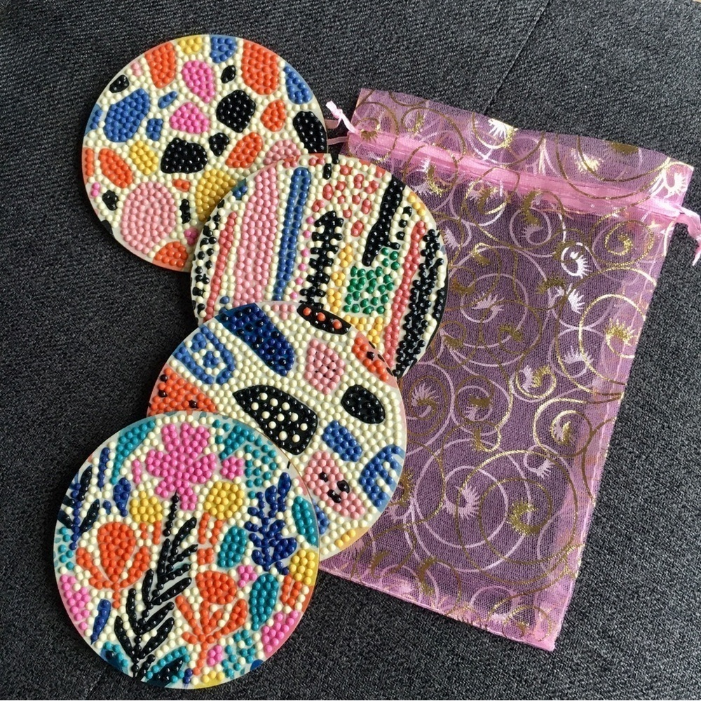 Diamond Art Set/4 Abstract, Colorful Coasters + Organza Gift Bag (PINKS) - Picture 15 of 17